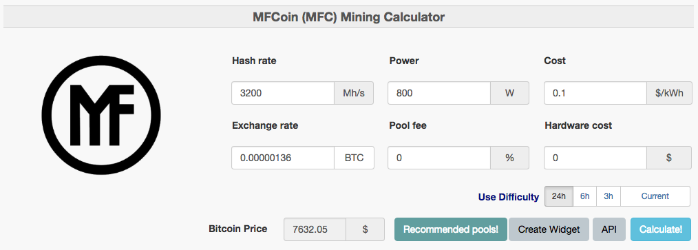 MFCOIN. Коин калькулятор. Crypto Mining calculator. Калькулятор майнинга.